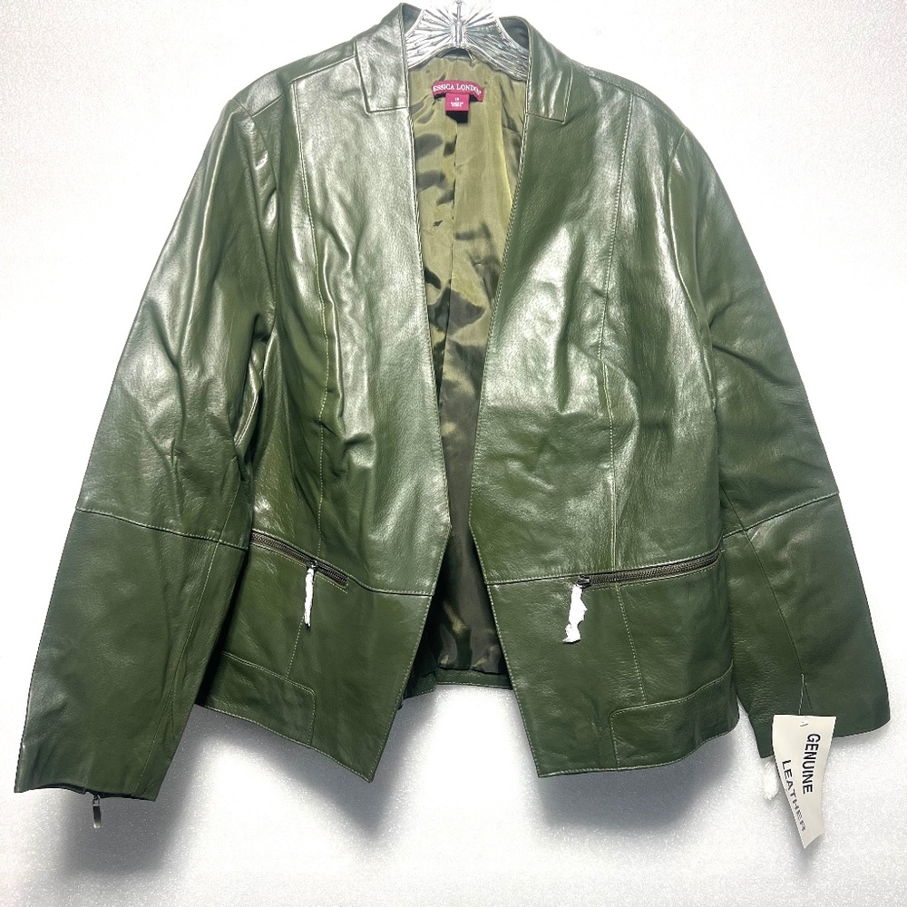 Jessica London Genuine Leather Olive Jacket